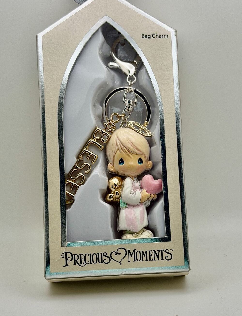 Precious Moments Bag Charm With Angel And Heart Figurine Keychain In Box